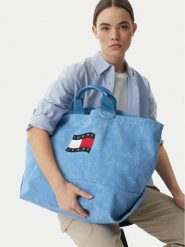 Tommy Jeans Torebka Wavy Flag Canvas Tote Bag AW0AW18466 Niebieski. Niebieskie shopper Tommy Jeans, bez wzorów, z jeansu, bez dodatków. Za 266.99 zł.