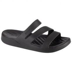 Klapki damskie Crocs Getaway Strappy. Czarne klapki Crocs, bez wzorów, z materiału, bez obcasa. Za 238.00 zł.