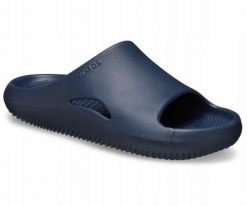 Klapki Dla Dorosłych Crocs Mellow Recovery Slide. Niebieskie klapki Crocs, bez wzorów, z materiału, bez obcasa. Za 199.99 zł.