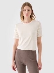 4F T-shirt slim gładki damski - biały M. Białe t-shirty 4f, m, bez wzorów, z dzianiny, bez kołnierzyka, bez ramiączek. W wyprzedaży za 19.99 zł.
