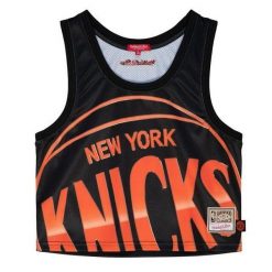 Damski crop top New York Knicks Big Face 4.0. Czarne topy Mitchell & Ness, bez wzorów, bez kołnierzyka, bez ramiączek. Za 316.00 zł.