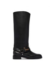PINKO Oficerki Cheval 01 SD0583P001 Czarny. Czarne kozaki Pinko, ze skóry, bez obcasa, na płaskiej podeszwie, bez zapięcia. Za 1,829.00 zł.