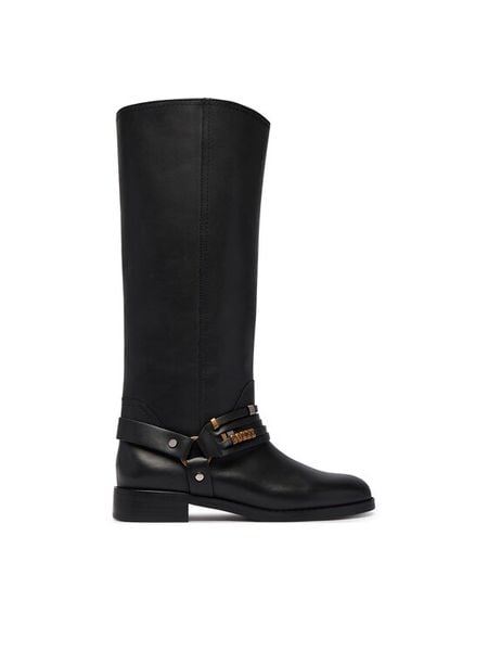 PINKO Oficerki Cheval 01 SD0583P001 Czarny. Czarne kozaki Pinko, ze skóry, bez obcasa, na płaskiej podeszwie, bez zapięcia. Za 1,829.00 zł.