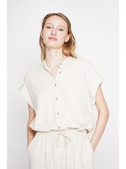 Le Jardin du Lin Lniana bluzka w kolorze kremowym rozmiar: 36. Brązowe bluzki Le jardin du lin, bez wzorów, ze lnu, bez kołnierzyka, bez ramiączek. Za 130.99 zł.