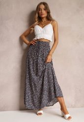 Granatowa Spódnica Maxi Bawełniana w Kwiatowy Wzór Rayegan. Niebieskie spódnice Renee, na lato, s, z aplikacjami, z bawełny, maxi. Za 49.99 zł.
