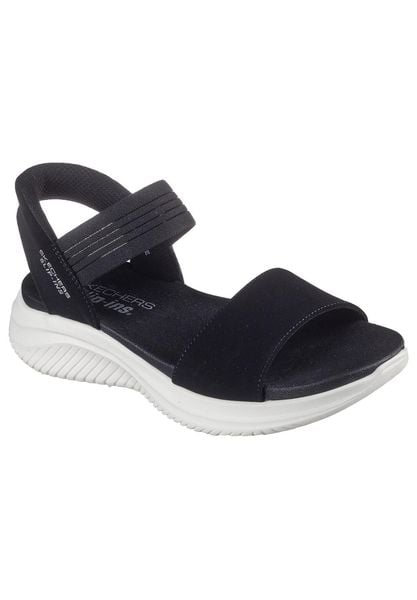 Sandały SKECHERS SLIP INS - SUMMERVILLE Czarny. Czarne sandały Skechers, bez wzorów, z materiału, bez obcasa, bez zapięcia. Za 271.99 zł.