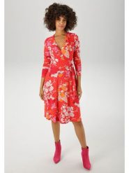 Aniston Sukienka w kolorze czerwonym rozmiar: 38. Czerwone sukienki Aniston, bez wzorów, z wiskozy, bez kołnierzyka, bez ramiączek, midi, kopertowe. Za 57.47 zł.