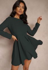 Ciemnozielona Rozkloszowana Sukienka o Klasycznym Kroju Temiriela. Zielone sukienki Renee, na co dzień, m, bez wzorów, eleganckie, bez kołnierzyka, bez ramiączek, mini, proste. Za 99.99 zł.