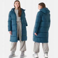 PŁASZCZ DAMSKI 4F KURTKA PUCHOWA DŁUGA Z KAPTUREM. Płaszcze 4f, l, bez wzorów, z puchu, z kapturem. Za 499.99 zł.