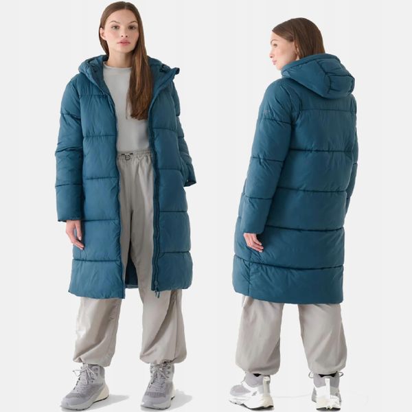 PŁASZCZ DAMSKI 4F KURTKA PUCHOWA DŁUGA Z KAPTUREM. Płaszcze 4f, l, bez wzorów, z puchu, z kapturem. Za 499.99 zł.