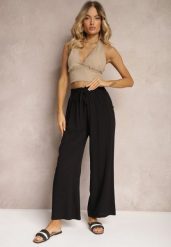 Czarne Spodnie Palazzo High Waist z Bawełny Wykończone Gumką w Talii Nellsea. Czarne spodnie materiałowe Renee, na co dzień, l, bez wzorów, z bawełny, z podwyższonym stanem. W wyprzedaży za 35.99 zł.