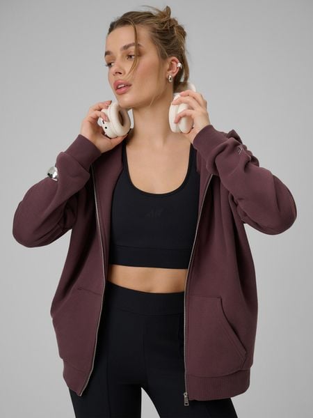 4F Bluza dresowa rozpinana z kapturem damska - brązowa M. Brązowe bluzy 4f, m, bez wzorów, z dresówki, z kapturem. Za 169.99 zł.