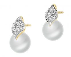 Kolczyki z żółtego złota z diamentami i perłami - próba 585. Żółte kolczyki Apart, z diamentem, złote. Za 2,559.00 zł.