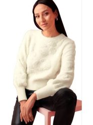 Heine Sweter w kolorze kremowym rozmiar: 44. Brązowe swetry Heine, bez wzorów, bez ramiączek. Za 91.77 zł.