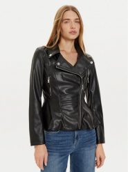 Guess Kurtka z imitacji skóry W4BL3T KCP70 Czarny Regular Fit. Czarne kurtki Guess, m, z aplikacjami, ze skóry, bez kaptura. Za 599.99 zł.