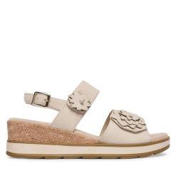 Sandały Caprice. Szare sandały Caprice, bez wzorów, bez obcasa, na koturnie, bez zapięcia. Za 339.99 zł.