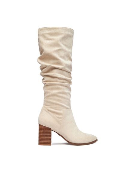 Nine West Kozaki CEO-BASZIRA-01 Écru. Kozaki Nine West, z materiału, bez obcasa, na słupku, bez zapięcia. Za 299.99 zł.