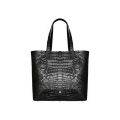Shopper, czarny krokodyl. Czarne shopper Lilou, bez wzorów, ze skóry, z tłoczeniem, bez dodatków. Za 990.00 zł.