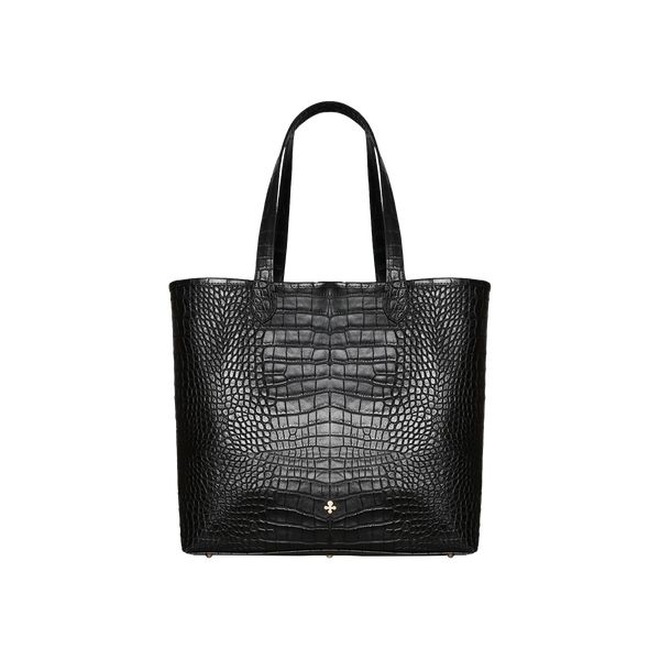 Shopper, czarny krokodyl. Czarne shopper Lilou, bez wzorów, ze skóry, z tłoczeniem, bez dodatków. Za 990.00 zł.