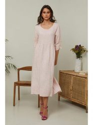 Joséfine Lniana sukienka "Gustav" w kolorze jasnoróżowym rozmiar: M. Różowe sukienki Joséfine, m, bez wzorów, ze lnu, bez kołnierzyka, bez ramiączek, midi, rozkloszowane. Za 195.99 zł.