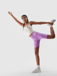 4F Legginsy kolarki treningowe z materiału z recyklingu damskie - fioletowe XL. Fioletowe legginsy 4f, l, bez wzorów, z dzianiny, z podwyższonym stanem. Za 39.99 zł.