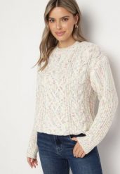 Beżowy Klasyczny Sweter z Wełną Przeszyty Kolorową Nitką Dezina. Brązowe swetry Born2be, z aplikacjami, z wełny, bez ramiączek. Za 54.99 zł.