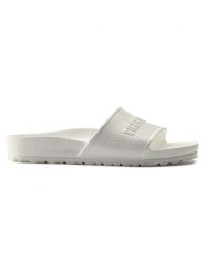 Klapki damskie Birkenstock Barbados. Białe klapki Birkenstock, bez wzorów, z materiału, bez obcasa. Za 149.00 zł.