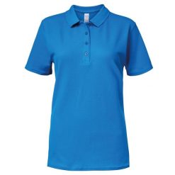Dwukolorowa Koszulka Polo Z Krótkim Rękawem Softstyle Damska Z Krótkim Rękawem. Niebieskie koszulki polo GILDAN, xl, bez wzorów, bez kołnierzyka, bez ramiączek. Za 59.99 zł.