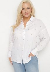 Biała Bawełniana Koszula z Ozdobnym Haftem Edivielis. Białe koszule Born2be, xl, bez wzorów, z bawełny, eleganckie, bez kołnierzyka, bez ramiączek. Za 99.99 zł.