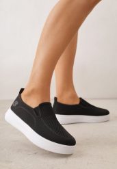 Czarne Siateczkowe Tenisówki pod Kostkę na Grubej Podeszwie Phisiane. Czarne trampki Born2be, bez wzorów, z jeansu, bez zapięcia. Za 69.99 zł.