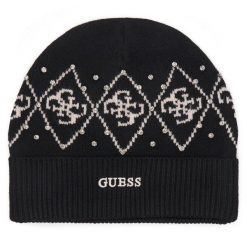 Czapka Guess. Czarne czapki Guess, z aplikacjami. Za 174.99 zł.