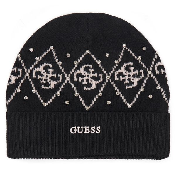 Czapka Guess. Czarne czapki Guess, z aplikacjami. Za 174.99 zł.