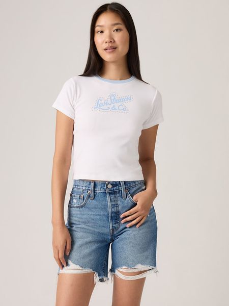 Levi's Koszulka w kolorze biało-błękitnym rozmiar: M. Białe bluzki Levi's®, m, bez wzorów, z bawełny, bez kołnierzyka, bez ramiączek. Za 85.95 zł.