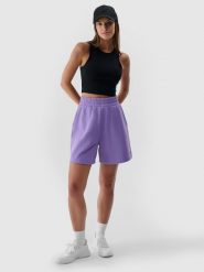 4F Spodenki dresowe damskie - fioletowe XL. Fioletowe szorty 4f, bez wzorów, z bawełny, sportowe. W wyprzedaży za 49.99 zł.