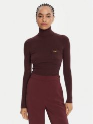 Elisabetta Franchi Golf MK-11B-56E2-V290 Bordowy Slim Fit. Czerwone golfy Elisabetta Franchi, bez wzorów, z syntetyku, bez ramiączek. Za 1,259.00 zł.