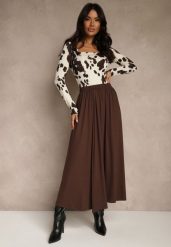 Brązowa Rozkloszowana Spódnica z Bawełny Tussala. Brązowe spódnice Renee, l, bez wzorów, z bawełny, eleganckie, maxi, oversize. Za 109.99 zł.