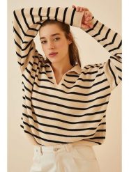 Happiness Istanbul Sweter w kolorze beżowo-czarnym rozmiar: onesize. Brązowe swetry Happiness Istanbul, bez wzorów, ze splotem, bez ramiączek. Za 109.26 zł.