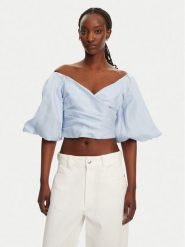Bardot Bluzka Eva Linen 57892TB2 Błękitny Regular Fit. Niebieskie bluzki Bardot, bez wzorów, ze lnu, bez kołnierzyka, bez ramiączek. Za 289.99 zł.