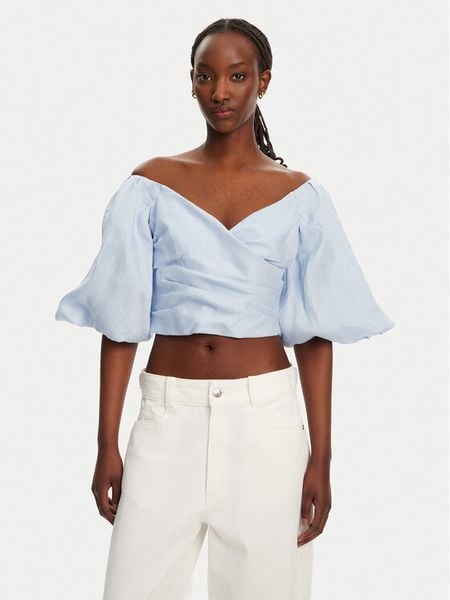 Bardot Bluzka Eva Linen 57892TB2 Błękitny Regular Fit. Niebieskie bluzki Bardot, bez wzorów, ze lnu, bez kołnierzyka, bez ramiączek. Za 259.99 zł.