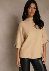 Beżowy Sweter z Cyrkoniami przy Rękawach Corentusa. Brązowe swetry Renee, m, z aplikacjami, z jeansu, bez ramiączek. Za 79.99 zł.