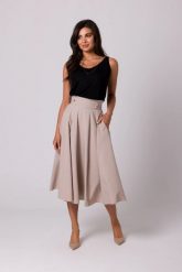 Rozkloszowana spódnica z wysokim stanem i kieszeniami beż. Spódnice Bewear, na lato, m, bez wzorów, midi, rozkloszowane. Za 319.00 zł.