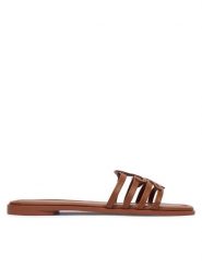 Tommy Hilfiger Klapki Th Script Flat Mule Lth FW0FW09368 Brązowy. Brązowe klapki TOMMY HILFIGER, bez wzorów, ze skóry, bez obcasa. Za 409.99 zł.