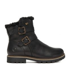 Botki Remonte. Czarne botki Remonte, bez wzorów, bez obcasa, na płaskiej podeszwie, bez zapięcia. Za 539.99 zł.