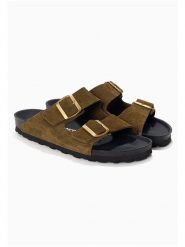 BACKSUN Skórzane klapki "Bali" w kolorze khaki rozmiar: 40. Brązowe klapki Backsun, bez wzorów, ze skóry, z otwartym noskiem, bez obcasa. Za 166.49 zł.