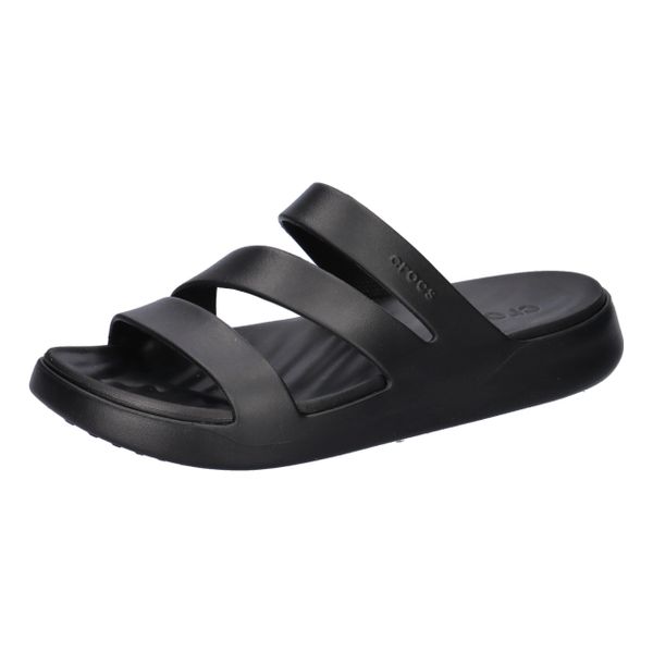 Klapki damskie Crocs Getaway Strappy. Czarne klapki Crocs, bez wzorów, z materiału, bez obcasa. Za 258.00 zł.