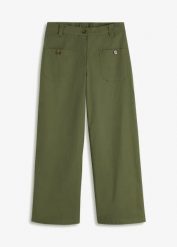 Dżinsy wide leg, wysoki stan, z wygodnym paskiem. Zielone jeansy bonprix, bez wzorów, z podwyższonym stanem. Za 119.99 zł.