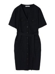 TATUUM Sukienka "Lezi" w kolorze granatowym rozmiar: M. Niebieskie sukienki Tatuum, na co dzień, m, bez wzorów, z tkaniny, bez kołnierzyka, bez ramiączek, midi, proste. Za 203.93 zł.