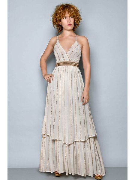 Tarifa Sukienka w kolorze kremowo-karmelowym rozmiar: L. Brązowe sukienki Tarifa, l, bez wzorów, z wiskozy, bez kołnierzyka, bez ramiączek, maxi. Za 96.60 zł.