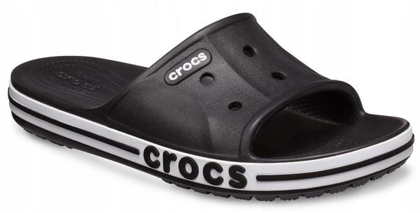 Klapki Dla Dorosłych Crocs Bayaband Slide. Białe klapki Crocs, bez wzorów, z materiału, bez obcasa. Za 129.99 zł.