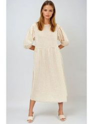 Monki Sukienka w kolorze beżowo-białym rozmiar: XXS. Brązowe sukienki Monki, na co dzień, xxs, bez wzorów, z bawełny, bez kołnierzyka, bez ramiączek, maxi, proste. Za 43.99 zł.